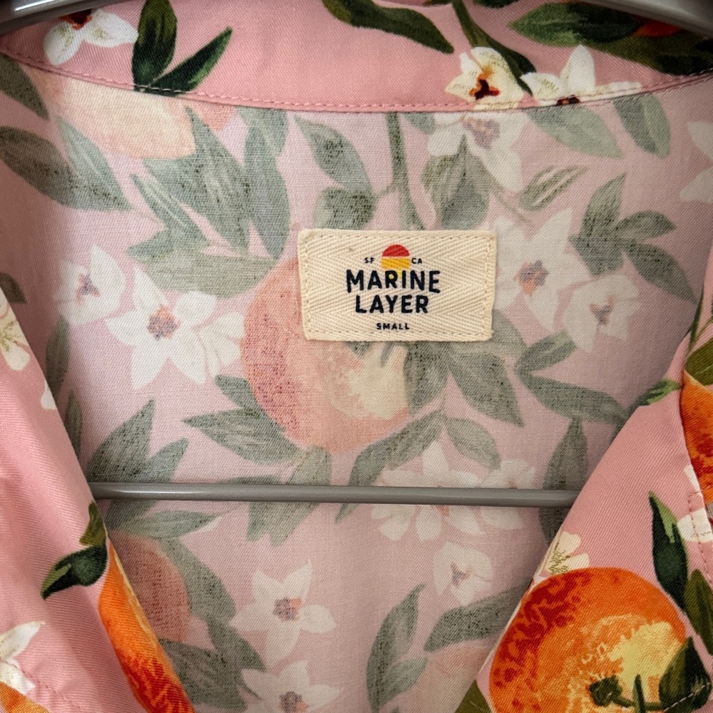 Marine Layer Lucy Resort Shirt with Orange Fruit Print S Small - Picture 2 of 3